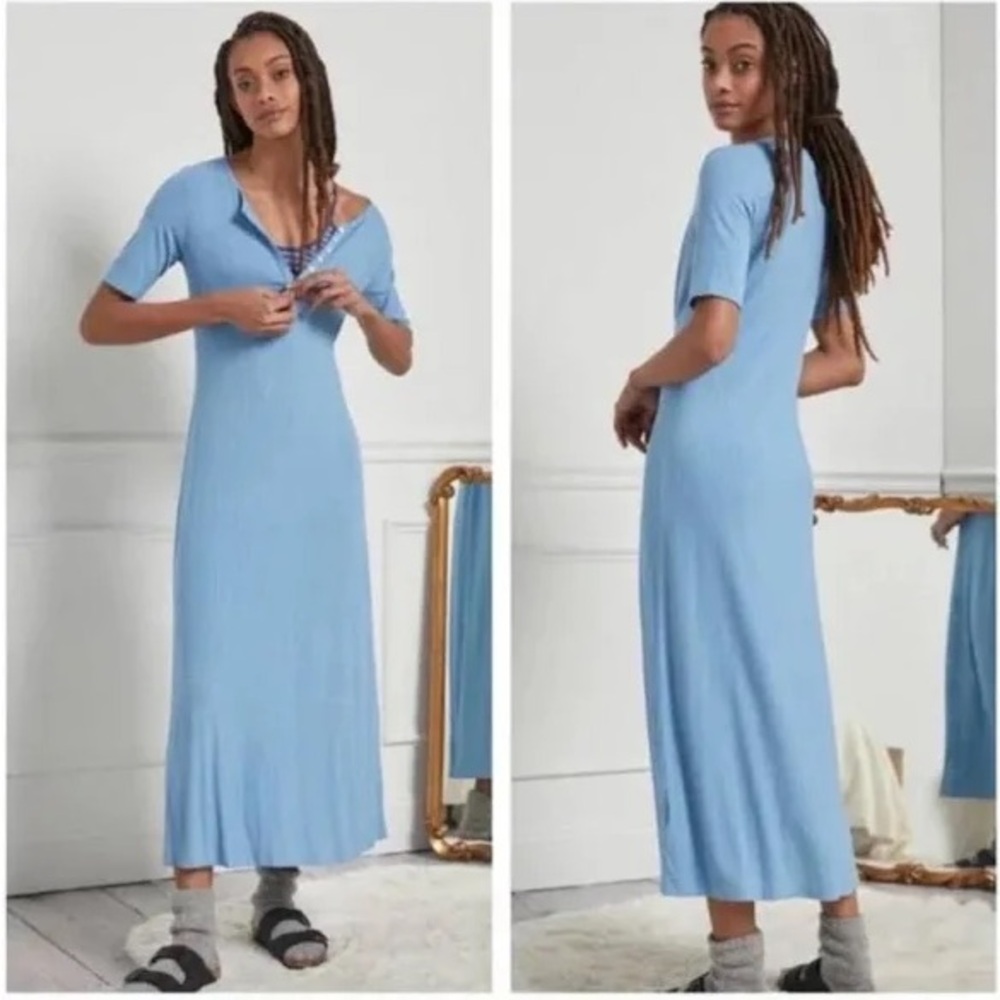 ANTHROPOLOGIE Dolan Orla Henley Ribbed Maxi Dress Blue NWT Sz M
